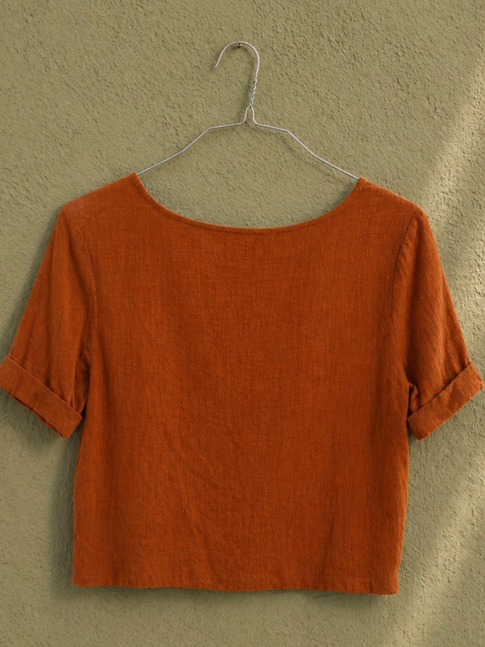 Zenana Rust 100% Cotton Crop Top Boho Cottagecore Gauze Tee Summer Festival - Picture 3 of 6
